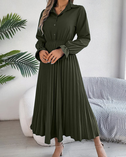 Solid Color Polo Neck Flare Dress