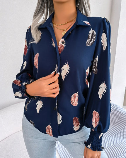 Feather Print Long Sleeve Shirt