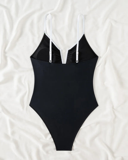 Vintage Black Patchwork One Piece Swimsuit 2026 Women Halter V Neck Slim Fit Tummy Control Swimwear Beach Bathing Suit Monokini