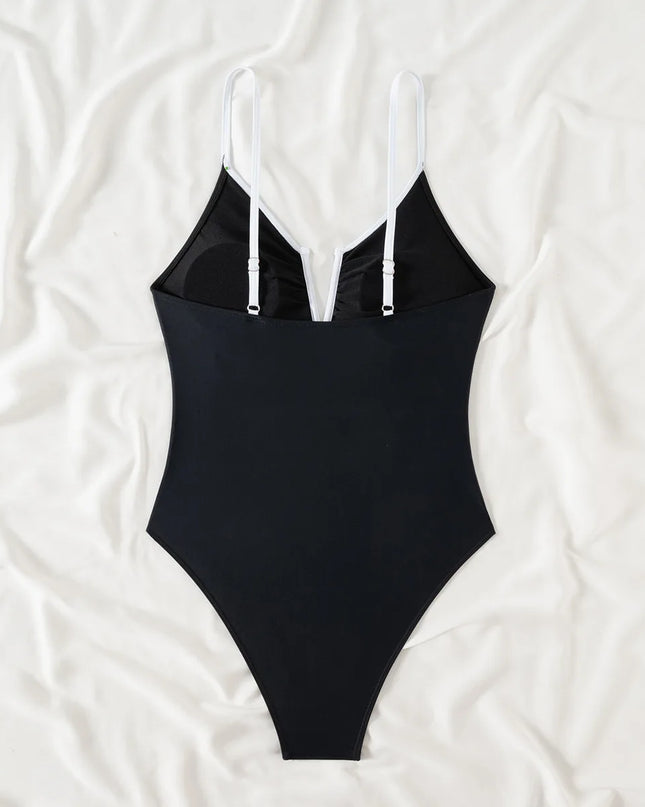 Vintage Black Patchwork One Piece Swimsuit 2026 Women Halter V Neck Slim Fit Tummy Control Swimwear Beach Bathing Suit Monokini