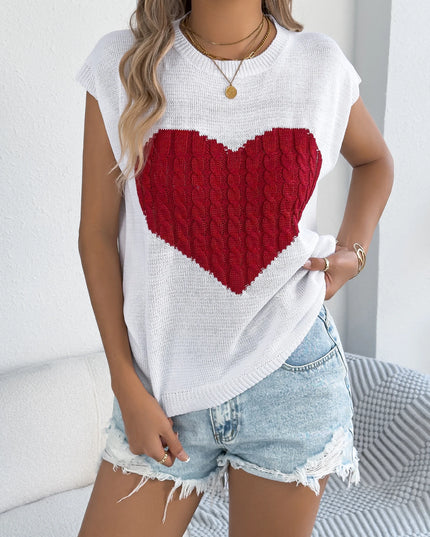 Heart Pattern Short Sleeve Knit Top
