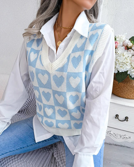 Heart Pattern Sleeveless Sweater Vest
