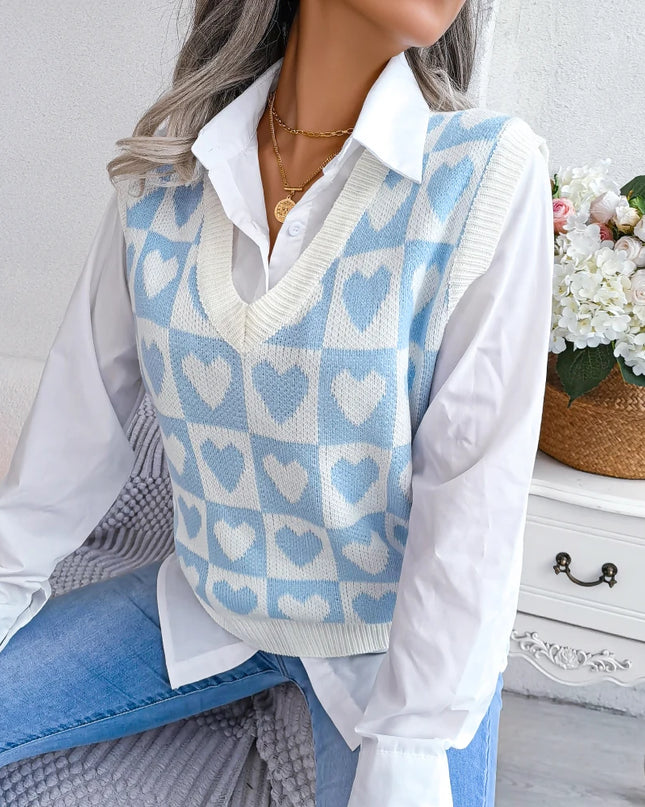 Heart Pattern Sleeveless Sweater Vest