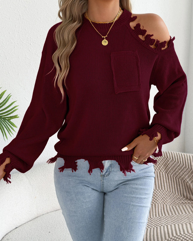 Off Shoulder Tassel Sweater