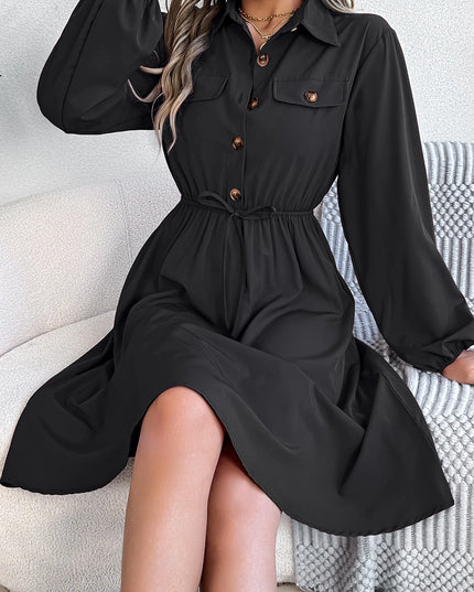 Button Tie Shirt Dress