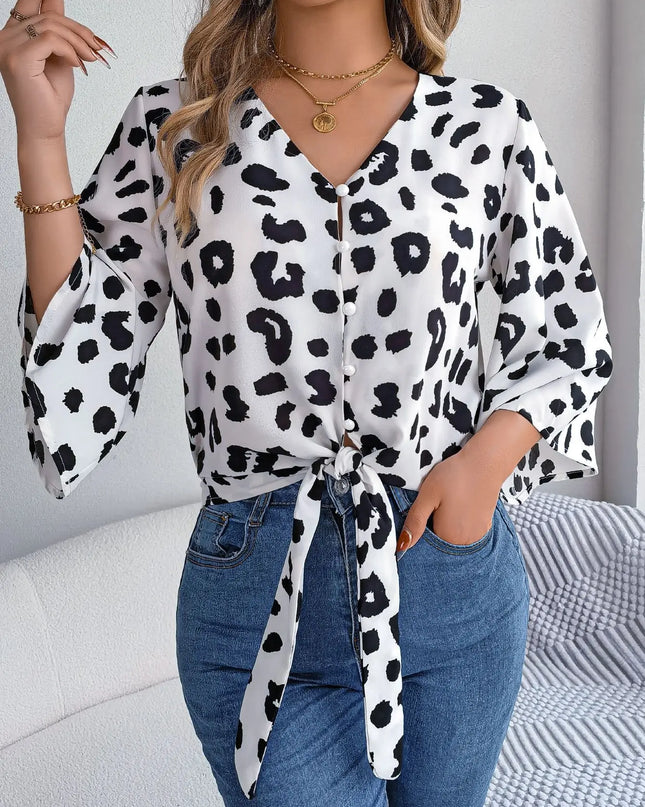 Leopard Print Tie-Bow Blouse
