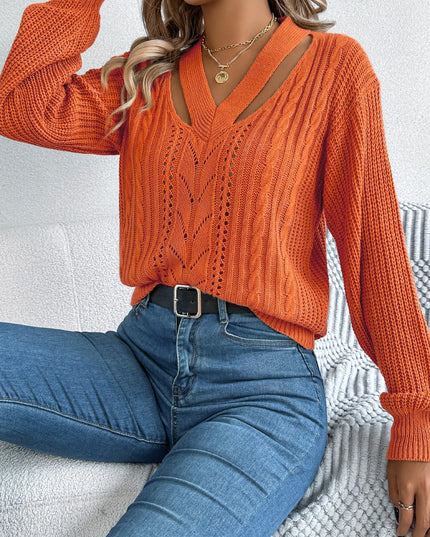 V Neck Hollow Out Pullover Sweater