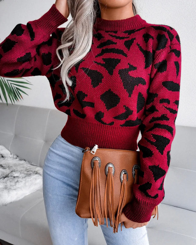 Leopard Knit Short Sweater