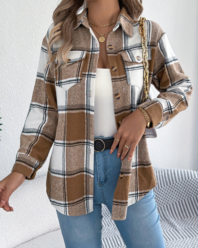 Plaid Single Breasted Jacket Coat