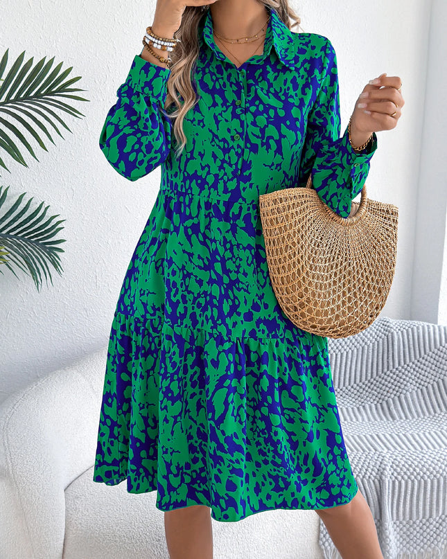 Leopard Print Turn Down Collar Dress