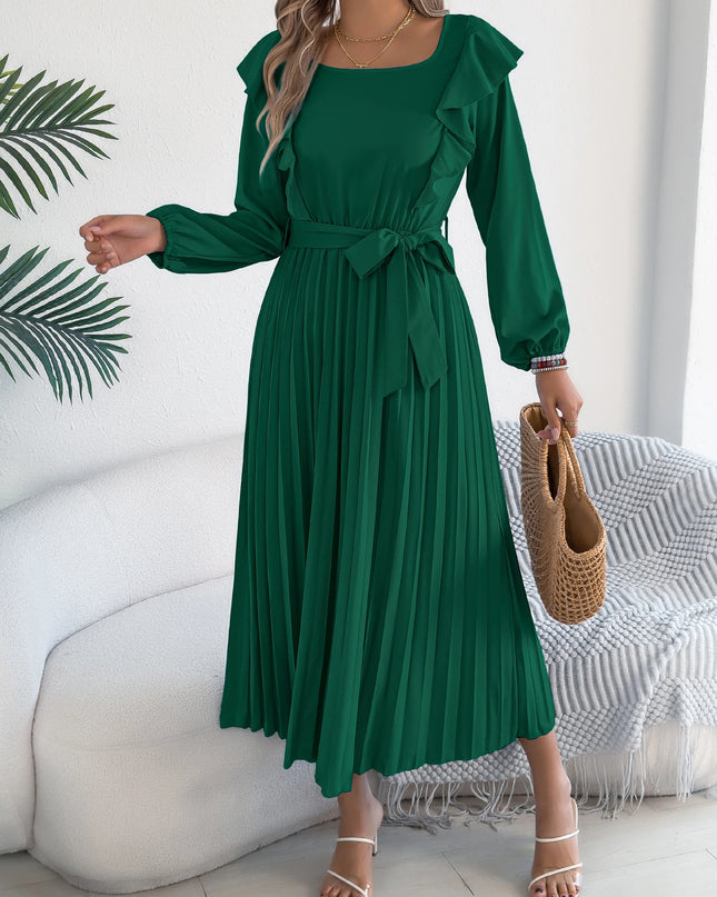 Waist Cinched Pleated A-Line Dress