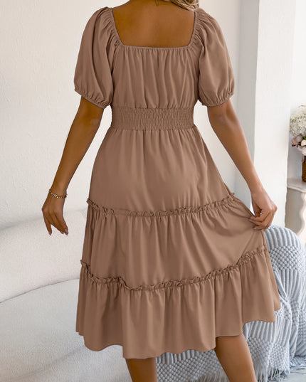 Ruffled A-Line Square Neck Dress