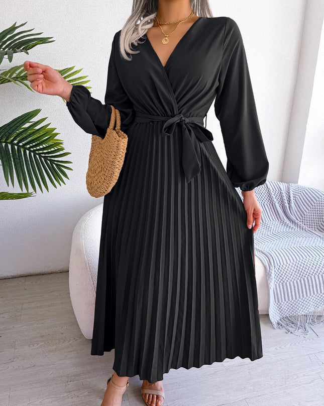 V Neck Pleated Maxi Dress