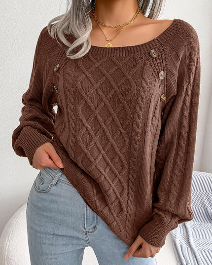 Women Square-Neck Button Knit Sweater