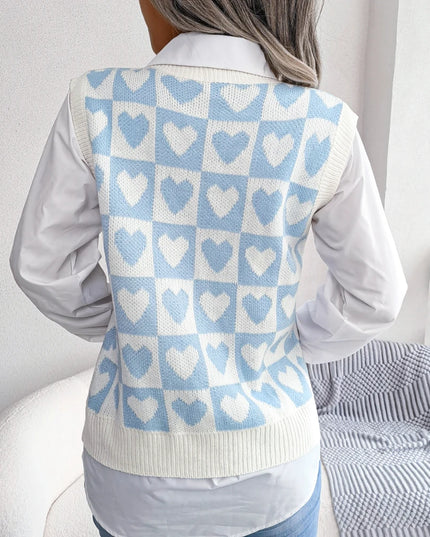 Heart Pattern Sleeveless Sweater Vest