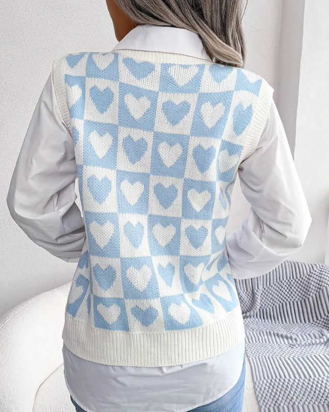 Heart Pattern Sleeveless Sweater Vest