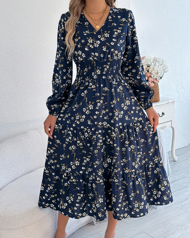 Floral Long Sleeve V-Neck Dress