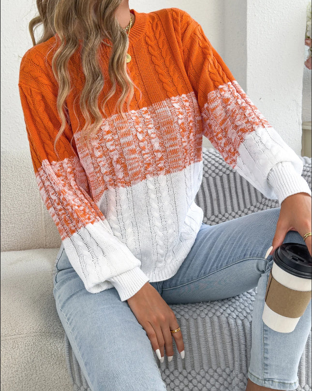 Color-Block Lantern-Sleeve Knit Sweater