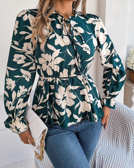 Lace-Up Floral Chiffon Top