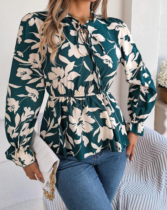 Lace-Up Floral Chiffon Top