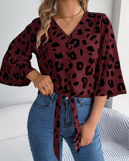 Leopard Print Tie-Bow Blouse