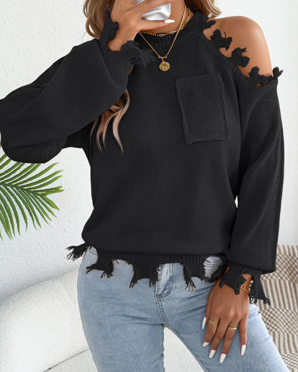 Off Shoulder Tassel Sweater