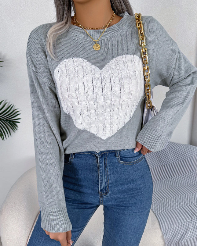 Heart Pattern Pullover Sweater