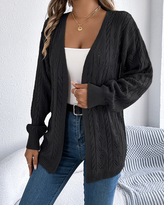 Hollow Out Lantern Sleeve Knit Cardigan