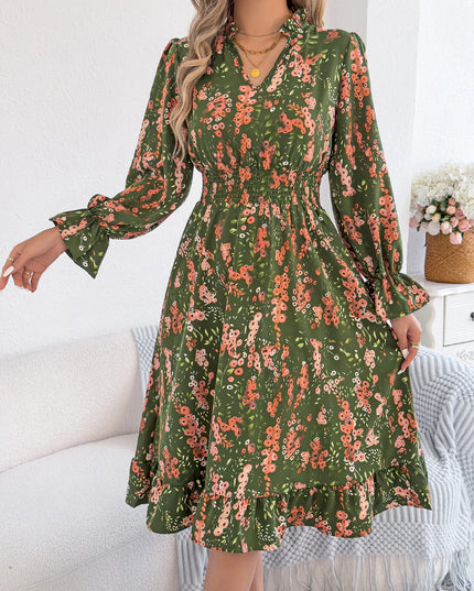 Floral Ruffled A-Line Long Dress