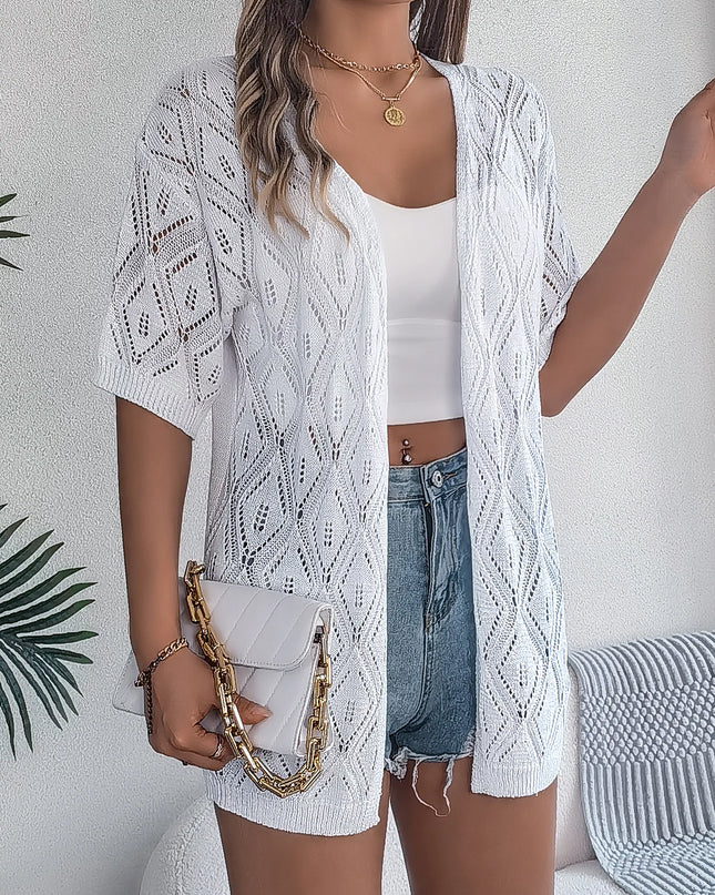 Hollow Out Short Sleeve Knit Cardigan