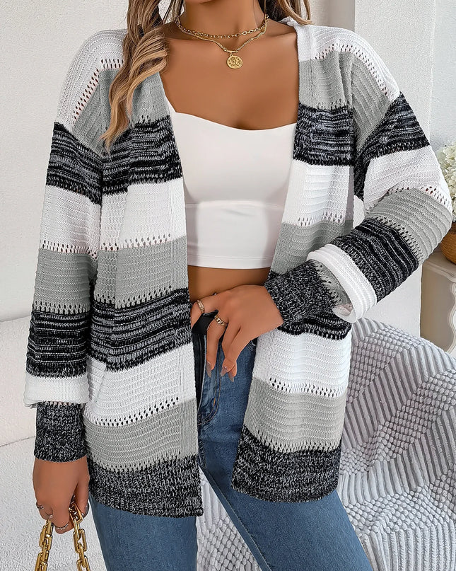 Hollow Out Striped Knit Cardigan