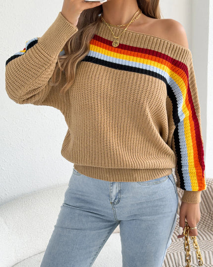 Contrast Striped Lantern Sleeve Sweater
