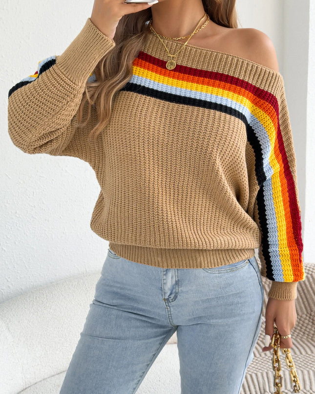Contrast Striped Lantern Sleeve Sweater