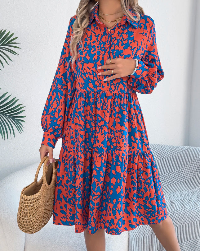 Leopard Print Turn Down Collar Dress