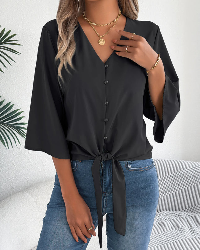 Loose Flared Lace Up Shirt