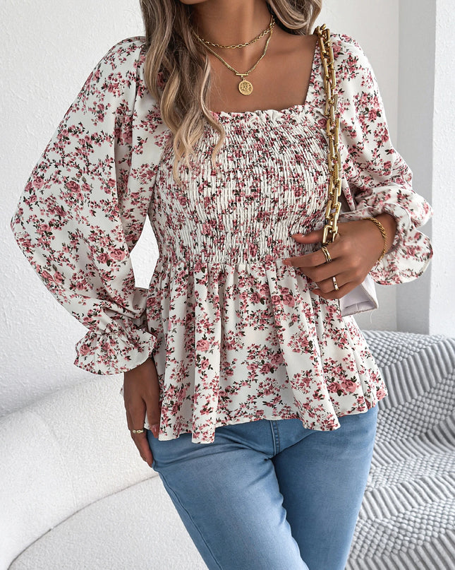 Floral Print Ruffled Chiffon Shirt