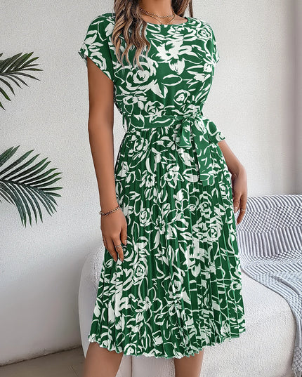 Elegant Flower Print Folded Dress