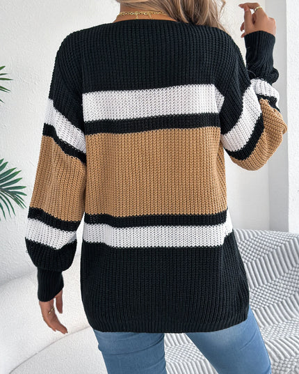 Contrast Striped Cardigan Sweater