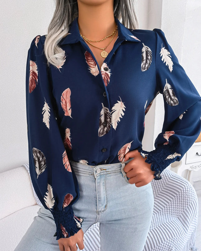 Feather Print Long Sleeve Shirt