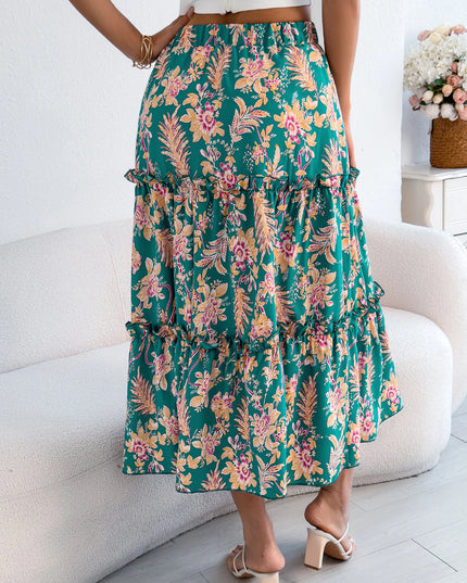 Floral Print Elastic Waist Ruffled Skirt