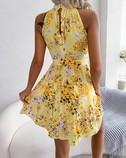 Sleeveless Ruffled Floral Dress
