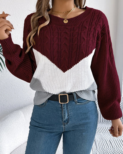 Casual Color-Block Knit Pullover