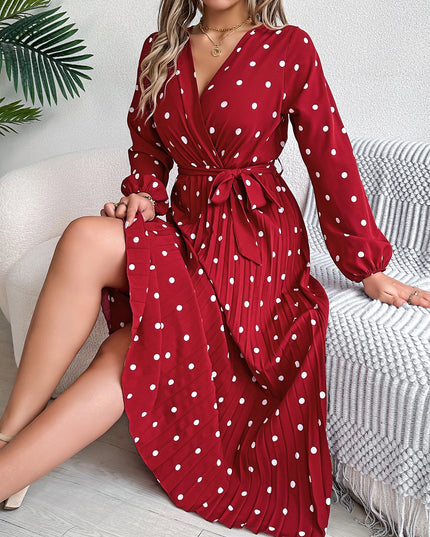 Cross V-Neck Polka Dot Long Dress
