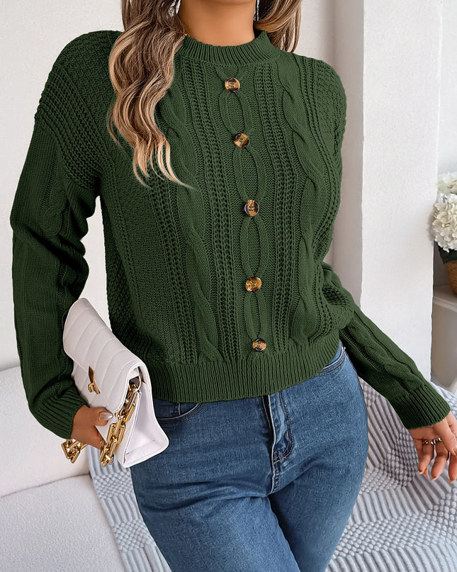 Buttons Long Sleeve Knit Pullover