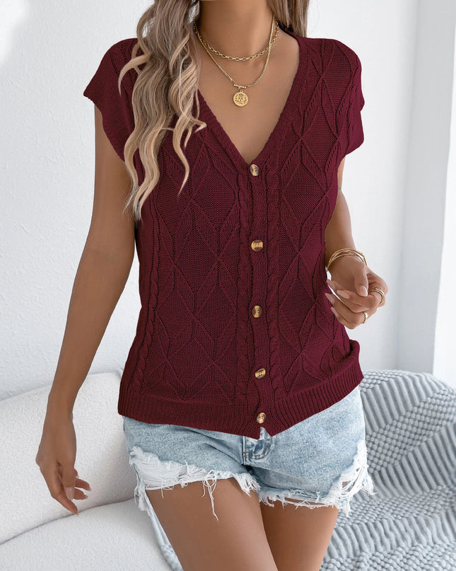 Solid Color V Neck Short Sleeve Pullover