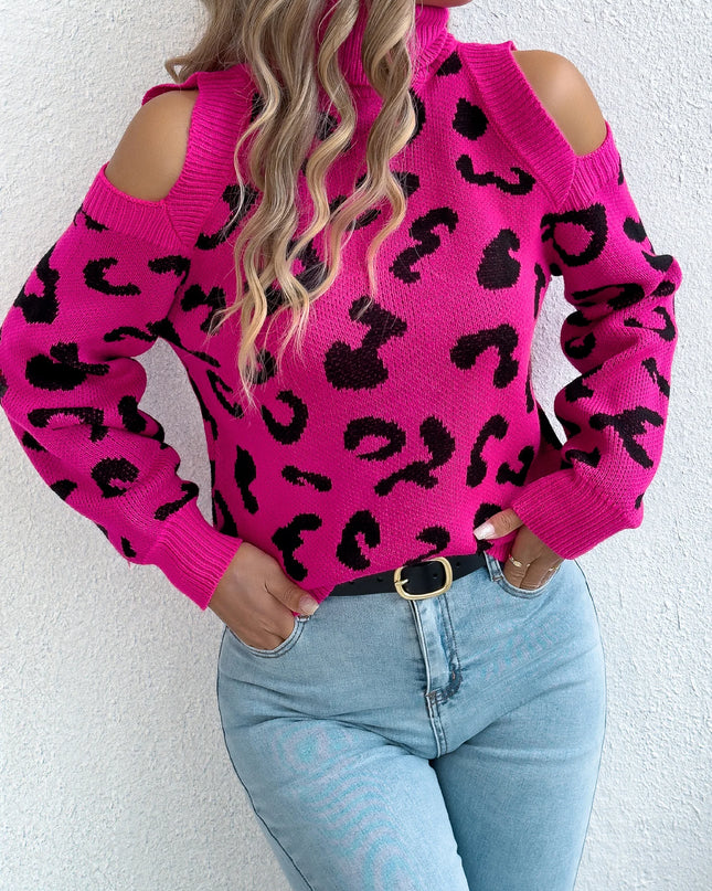 Off-Shoulder Leopard Knit Sweater