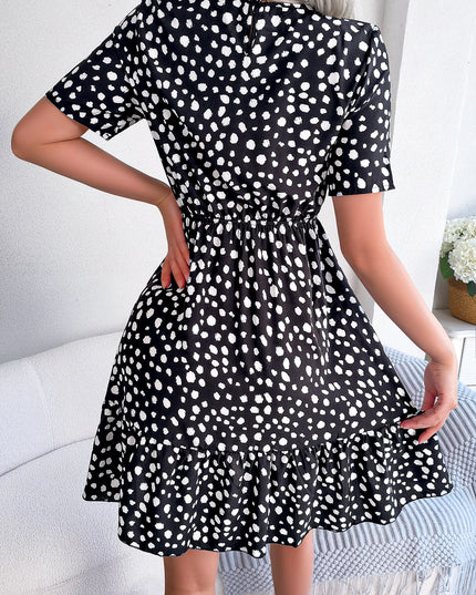 Leopard Print Ruffled A Line Dress