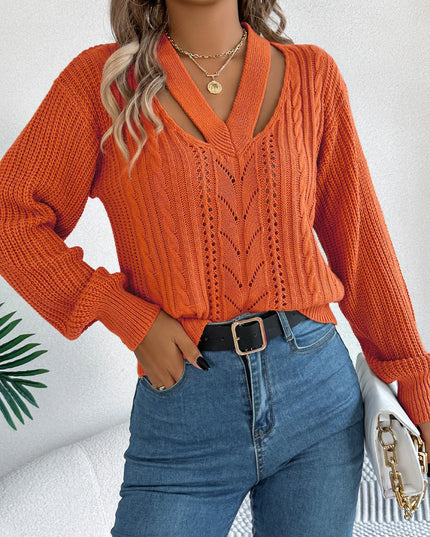 V Neck Hollow Out Pullover Sweater