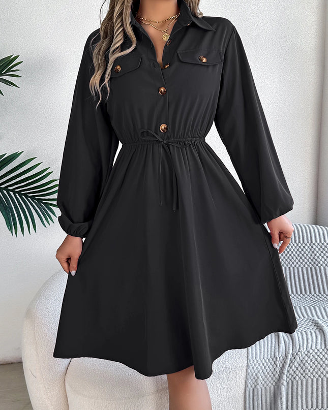 Button Tie Shirt Dress