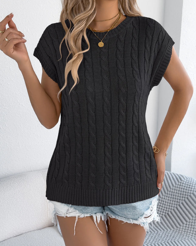 Twist Round-Neck Sleeveless Knit Top